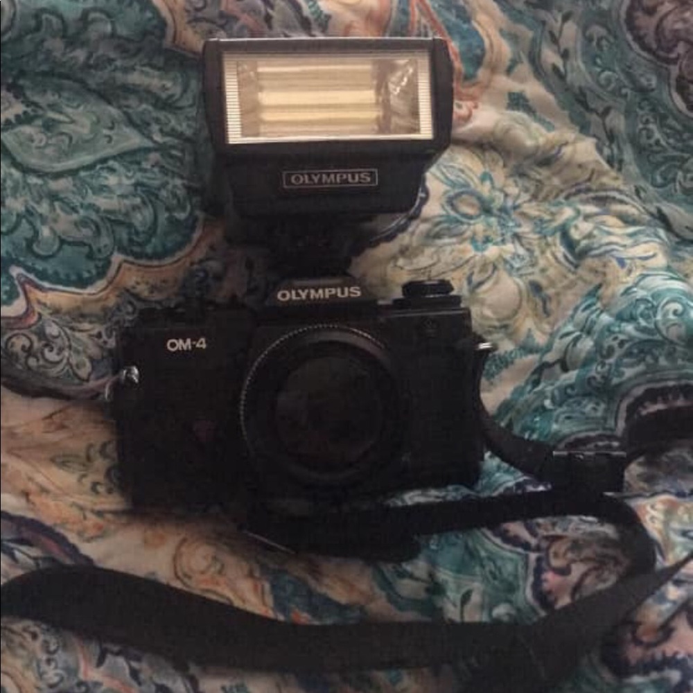Olympus Film Camera w/ Olympus OM-2 Flash Attchmt
